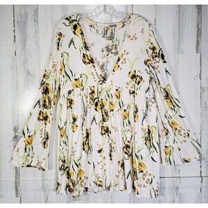 Free People Floral Bella Tunic Top Womens Size XS/S OB815445 Porcelain Festival